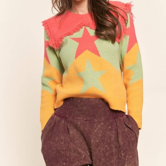 Star Multi Color Fringe Sweater Top - Picture 4 of 4